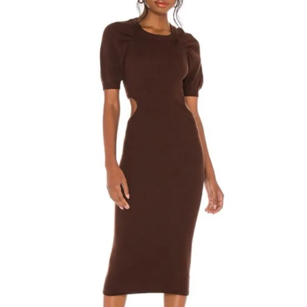 Revolve LPA Clementine Dress in Chocolate Brown knit cutout midi - Image 3