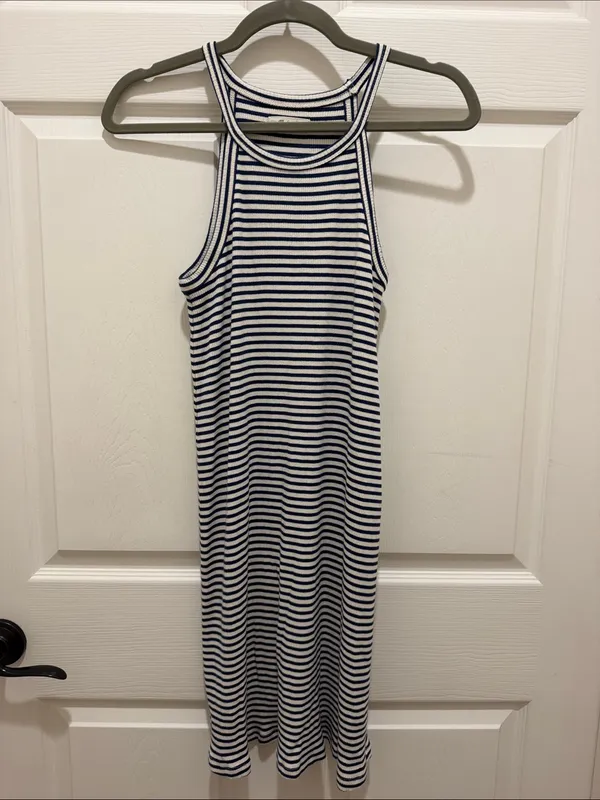 Madewell Navy Blue & Ivory Striped Racerback Sleeveless 90’s Mini Swing Dress XS - Image 3