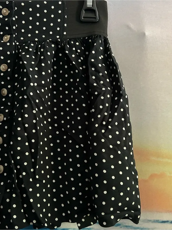 American Eagle Black Polka Dot Button-Front Skirt XS - Image 2