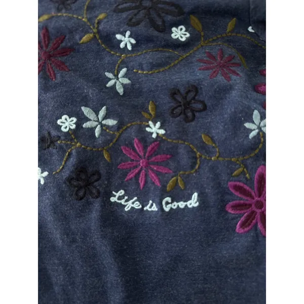 Life‎ Is Good Sweatshirt Womens M Blue Floral Embroidered Pullover Boho Lounge - Image 6