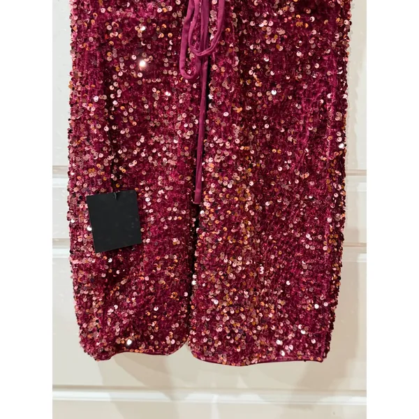 Lulus Perfect Sparkle Mauve Sequin Lace Up Mini Dress Large Cocktail Party Glam - Image 7