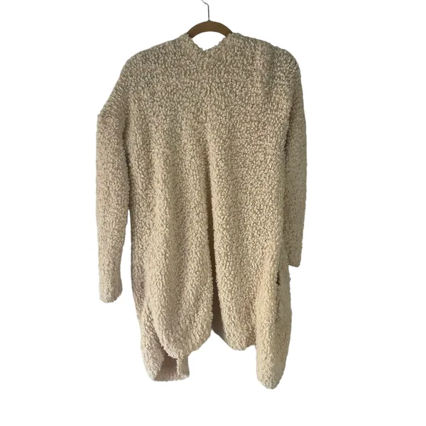 London Kaye Women's Size Small Cream Sherpa Open Front Pocket‎ Cardigan Sweater - Image 6