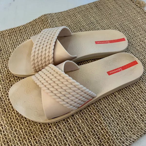 Ipanema Women's Sandals Slides Beige Braided Criss Cross‎ Casual Comfort Size 9 - Image 4