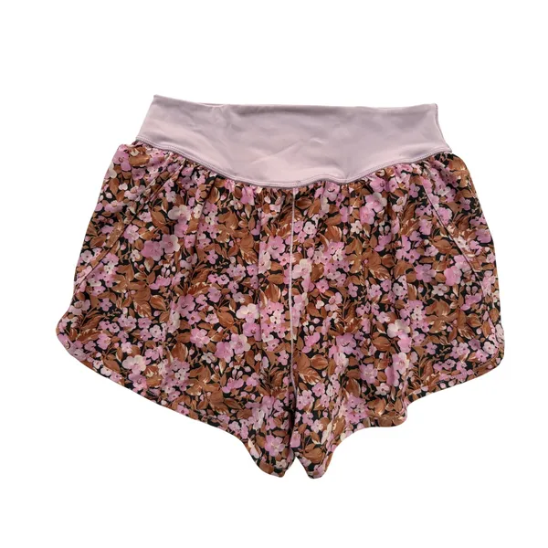 OFFLINE Aerie Floral Running Shorts Womens Small Pink Brown Excellent High Rise - Image 5