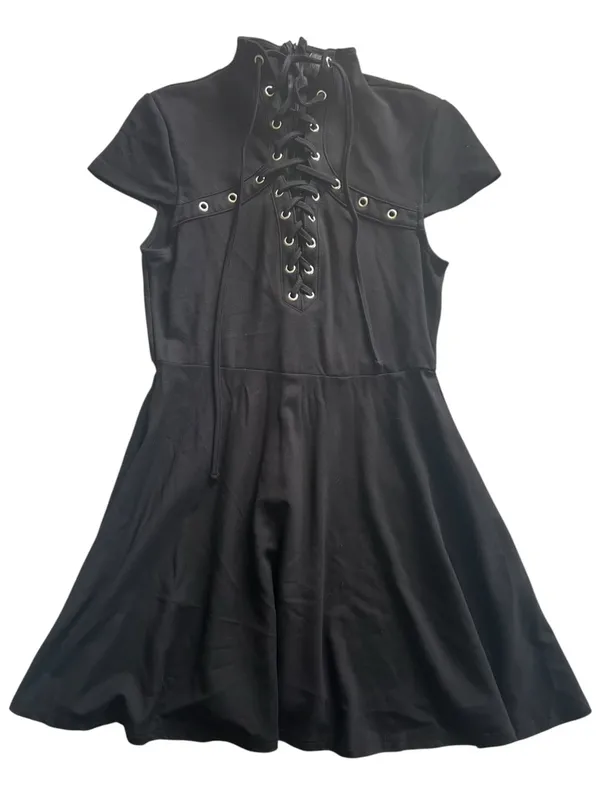 Killstar Tied Up Skater Dress Black Metal Detail Goth Alternative Emo M - Image 5