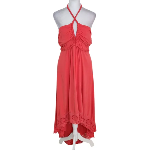 VENUS Coral Red Halter High Low Dress Size Large - Image 2
