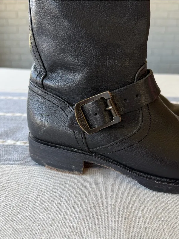 Frye Veronica Slouch Boots Black Leather Harness Engineer Boots Size 6 - Image 4