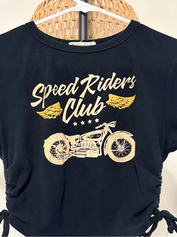 Black Speed Riders Club Side-Tie Graphic Tee - Image 3