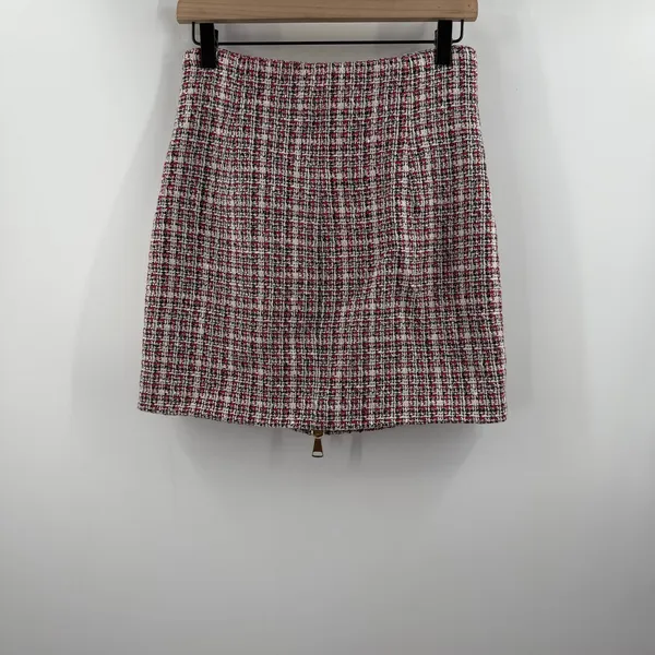 Ronny Kobo Skirt SZ Medium Loretta Tweed Mini Red Navy Gold Front Zip Lined - Image 4