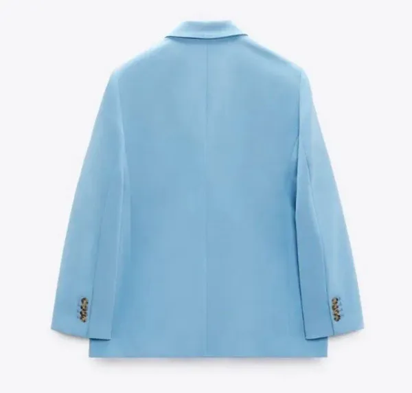 ZARA blazer suit jacket double breasted relaxed long baby blue - Image 6