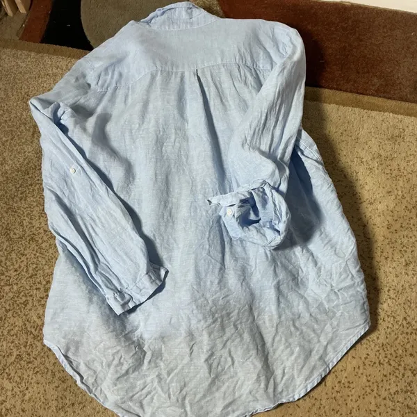 Pure Navy Linen Button Down Shirt Womens XL Blue Coastal Summer Long Sleeve Top - Image 7