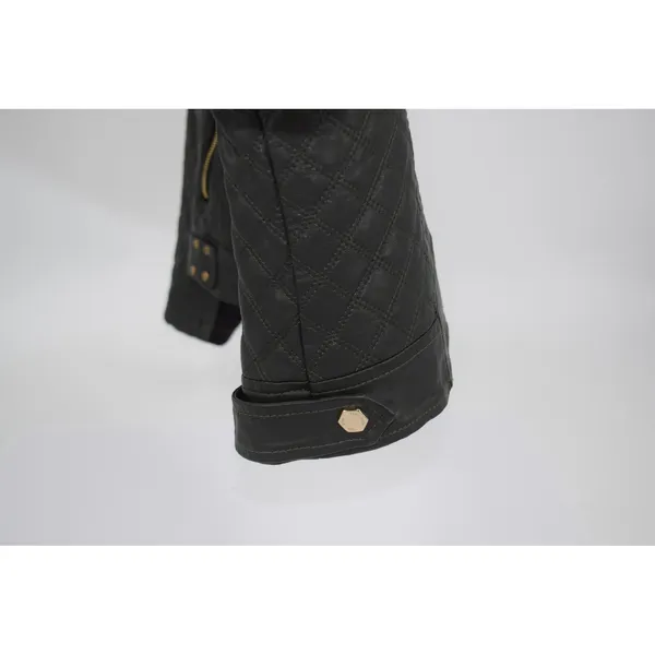 Coffee shop Womens Black Quilted Moto Jacket Studded Shoulder Zip‎ Up - Image 7