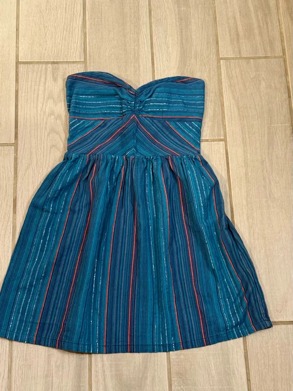 Roxy Teal and Navy Strapless Stripe Mini Dress - Image 2