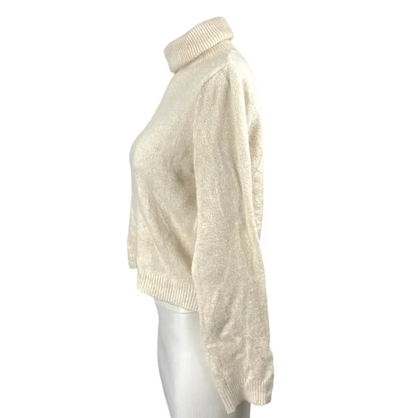 MNG Mango Women's Cream Turtleneck Long Sleeve Knit Crop Sweater Top Size M - Image 2