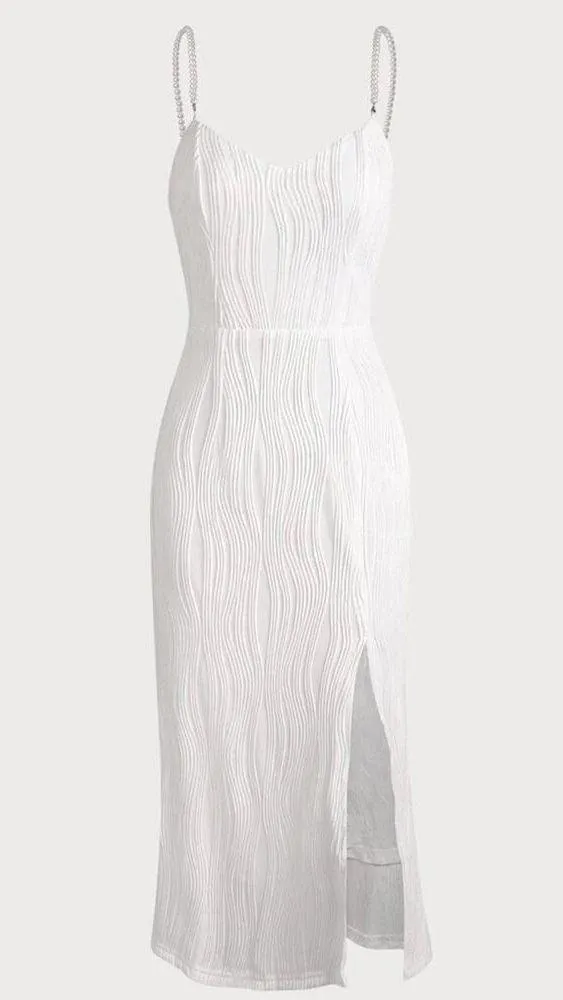 RIHOAS The Wave Textured Pearl Strap Midi Dress S - Image 5