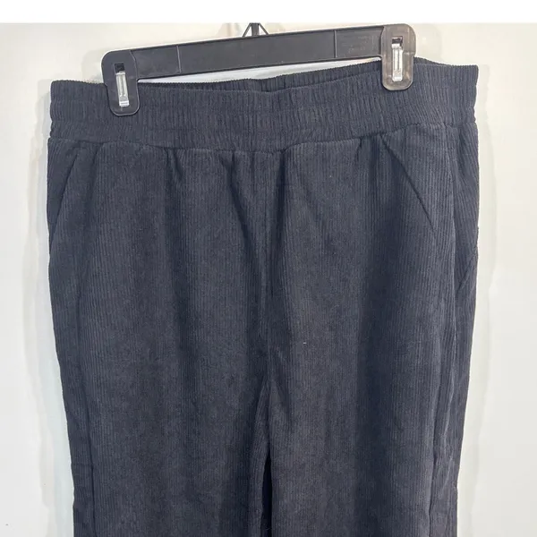 Halara Black Corduroy Wide Leg Pants XL Petite Elastic‎ Waist Pockets - Image 2