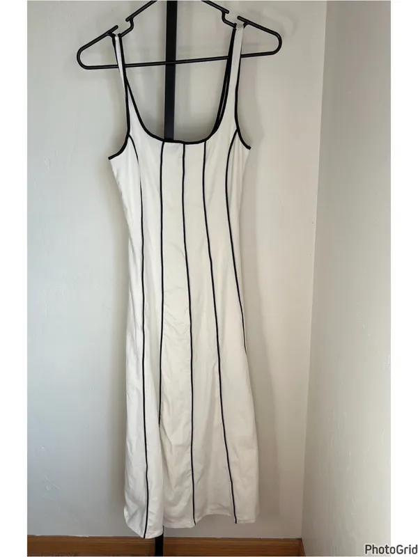 Mango square neck midi dress with contrast seam detail in white XS New With Tags - Image 2