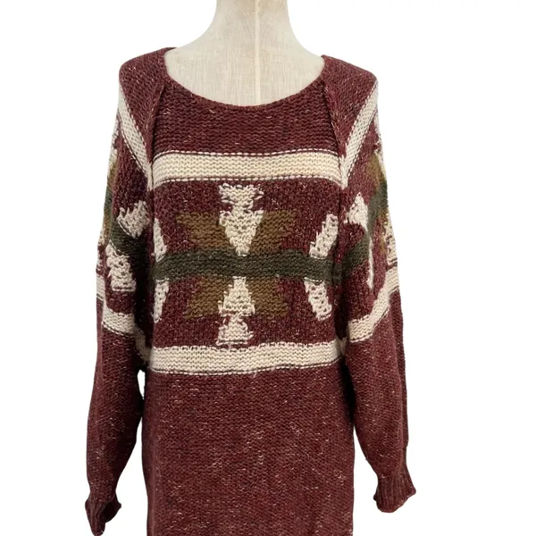 Free People Northern Lights Sweater‎ Mini Dress Boho Knit Red Size XS - Image 6