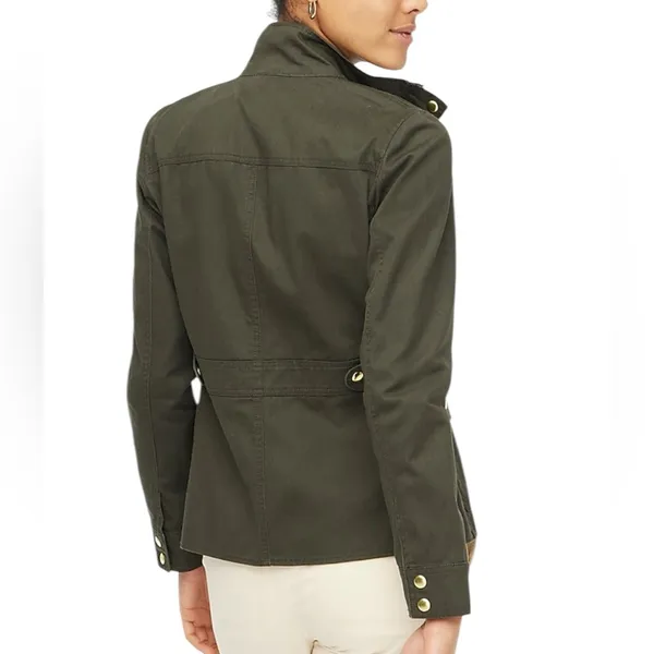 J. Crew Relaxed Boyfriend Field Jacket Olive Green w/ Gold Hardware W1076 Sz S - Image 3