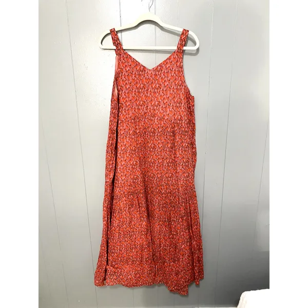 Joie Red Tea Rose Printed Bondi Tiered Cotton Summer Boho Midi Dress XL - Image 7