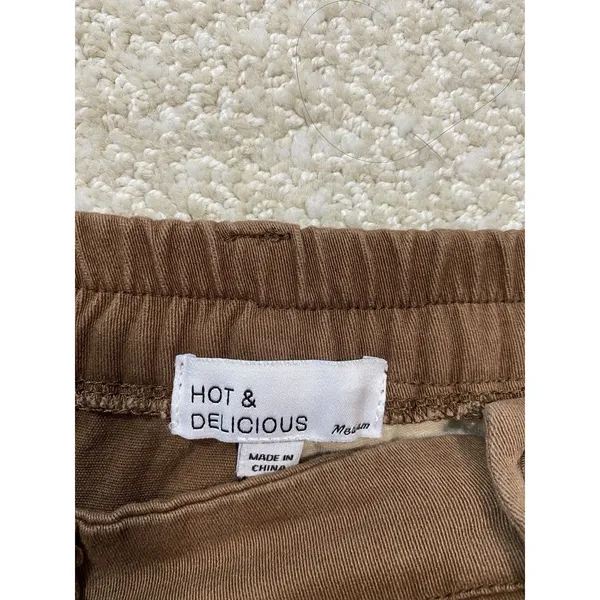 Hot & Delicious Patchwork Cargo Pants Brown Beige Olive Cotton Relaxed Women's M - Image 5