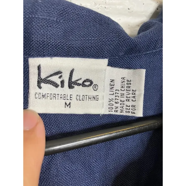 Kiko‎ Maxi Dress Women Medium Navy Blue Excellent Linen Short Sleeve Slit Pocket - Image 3