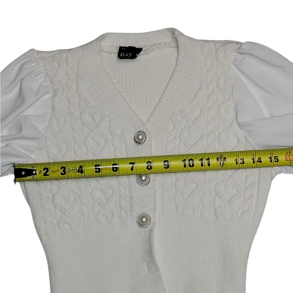 Victorian White Knit Puff Sleeves Cardigan Size S/M - Image 6