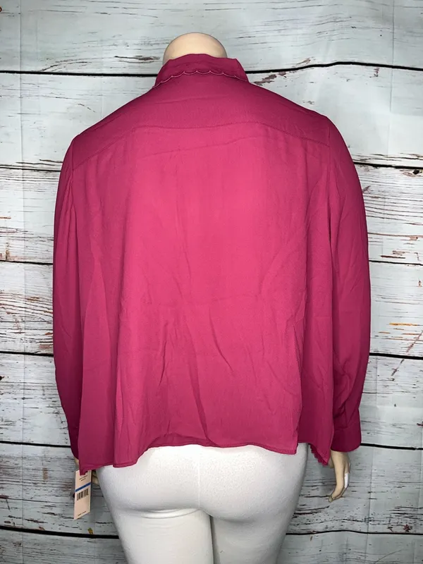 Nanette Lepore NWT Size XL Merlot Scalloped Collar Pleated Button Up Blouse Top - Image 3