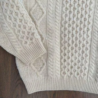 Anthropologie Vintage Celtic Country 100% Wool Irish Cable Knit Crew Neck Sweater Cream Large - Image 2