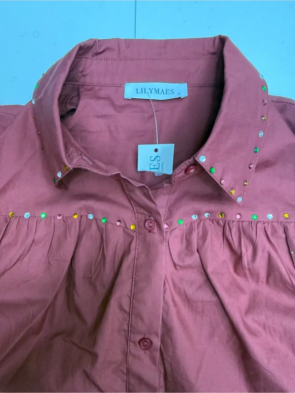 Tiered Puff-Sleeve Mini Dress in Burgundy size S - Image 5