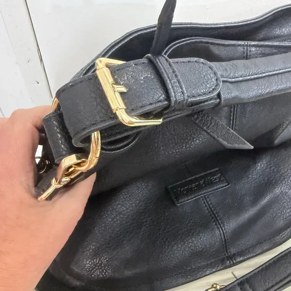 Montana West Hobo Slouchy Bag Shoulder Bag Purse Black Leather Gold Hardware - Image 2
