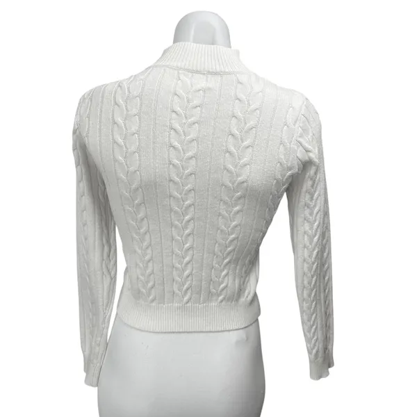 Superdown White Cable Knit Long Sleeve Criss Cross Cropped Sweater Top Size M - Image 2