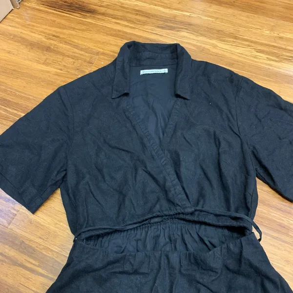 Abercrombie & Fitch Black Linen Blend Wrap Dress Collared Short Sleeve Cutout‎ S - Image 2