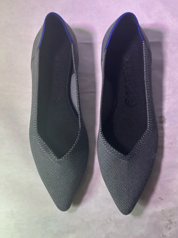 Rothy's Gray Pointed Toe Knit Ballet Flats with Blue Lining - Image 5