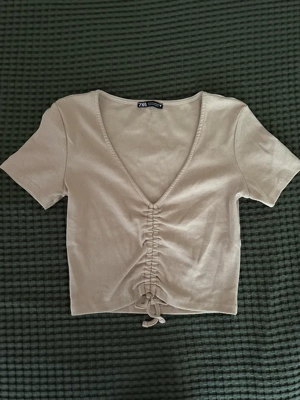 Zara Beige Crop Top T-Shirt - Image 3