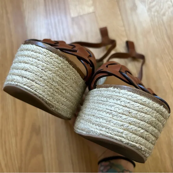 MIU MIU Brown Leather Platform Open Toe Weave Shoes Size Euro 40 - Image 4