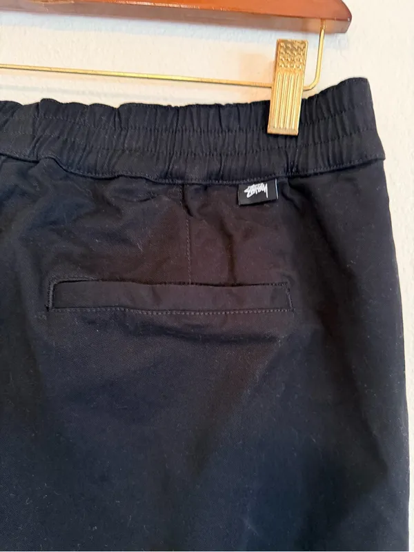 STUSSY women's cotton pull up straight leg pants black, size L - Image 8
