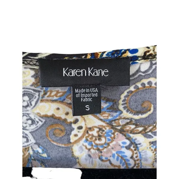 Karen Kane size small paisley black and yellow womens blouse - Image 2