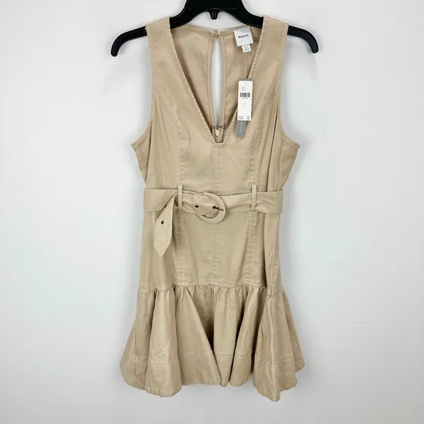 Maeve By Anthropologie V Neck Belted Drop Waist Mini Dress Tan US 6 NWT - Image 4