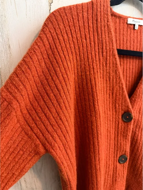 Madewell XS Burnt Orange Merino Wool Alpaca Ribbed Button Cardigan - Image 7