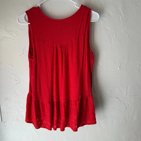 Knox Rose Size Large Boho Cottage Lace‎ Red Sleevless Babydoll Blouse Top - Image 6
