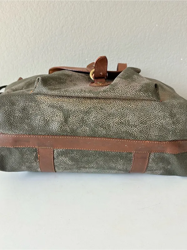 Mark Cross Vintage Army Green Leather Large Tote Shoulder Bag 19”x15” - Image 7