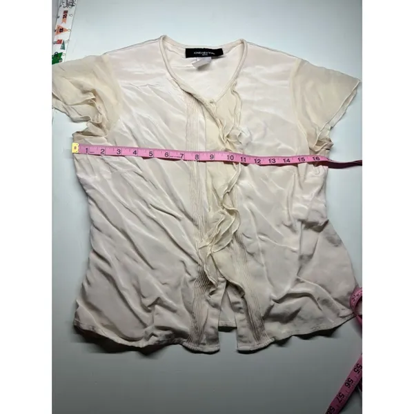 Jones New York Petite Sheer Ruffle Blouse - Cream - Image 7