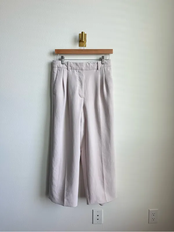 Wilfred Aritzia The Effortless Pant Cropped Beige Pleated Trousers Size 8 - Image 5
