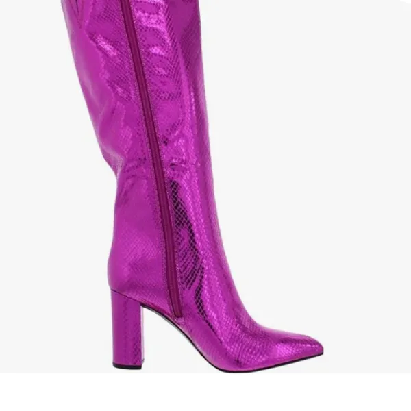 NEW INC Pink Snake Embossed Comfort Pointed Toe Block Heel Zip-Up Boot - Image 4