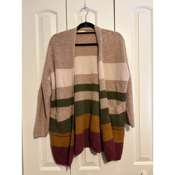 Altar'd State Striped Open Front‎ Cardigan Sweater Womens S M Cozy Knit Pockets - Image 2