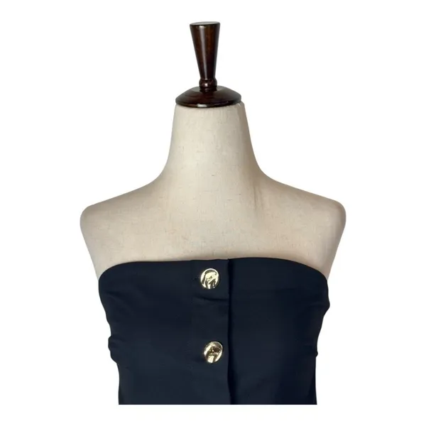 Rails Top Women Medium Black Strapless Gold Button‎ Front Lulu Party Cocktail - Image 4
