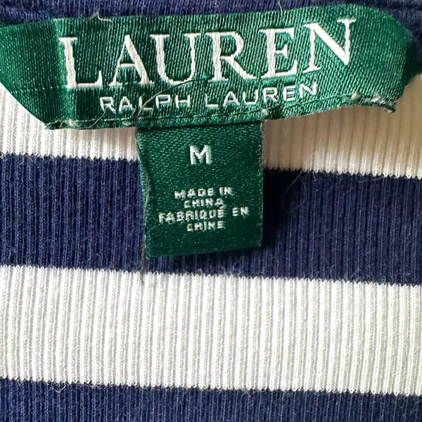 Ralph Lauren Zipper-Trim Top Navy and White Striped Long‎ Sleeve Top Sz Medium - Image 4