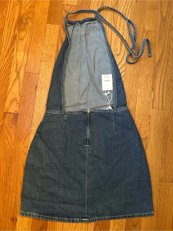 Cotton On Dark Blue Halter Denim Mini Dress size2 - Image 3