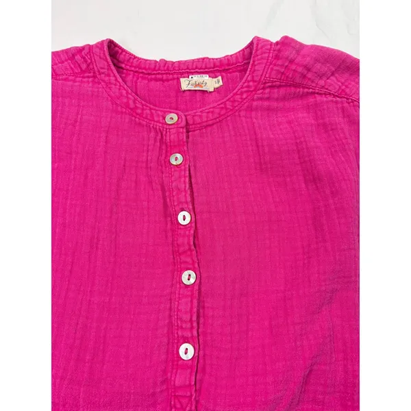 Faherty womens pink gauzy cap sleeve henley top. Size S. office, casual, summer - Image 3
